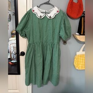 Ivy City Co Green Gingham Christmas Dress with Embroidered Collar